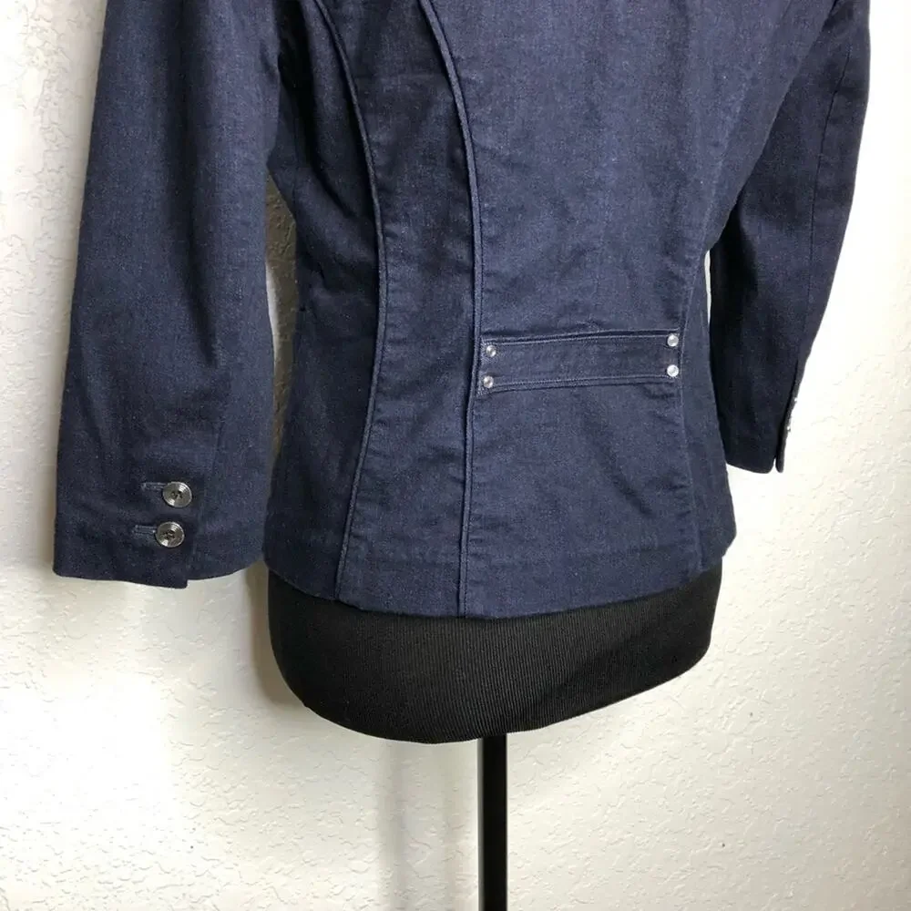 WHBM dark blue denim blazer jacket size 4